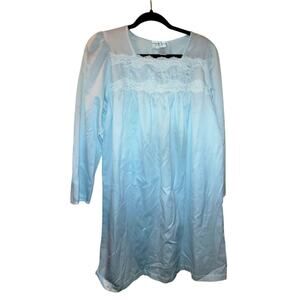 Vintage Trad Wife Lace Embellished Powder Blue Miss Elain Granny Nightgown  M
